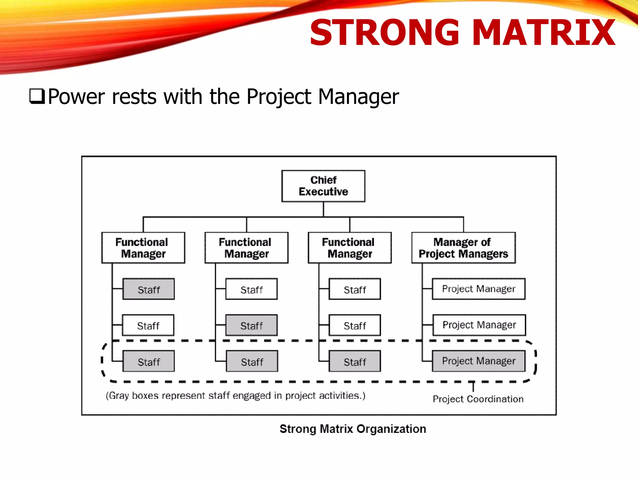 STRONG MATRIX
Power rests with the Project Manager
 