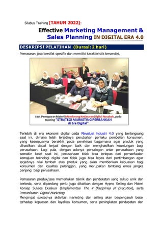 (2022) Silabus Pelatihan "Effective MARKETING & SALES PLANNING" In ...