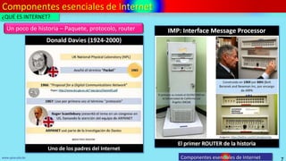 Componentes esenciales de Internet
7
www.upsa.edu.bo
Un poco de historia – Paquete, protocolo, router
¿QUÉ ES INTERNET?
Componentes esenciales de Internet
 