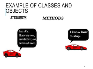 EXAMPLE OF CLASSES AND
OBJECTS
15
 