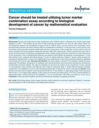 Cancer should be treated utilizing tumor marker combination assay ...