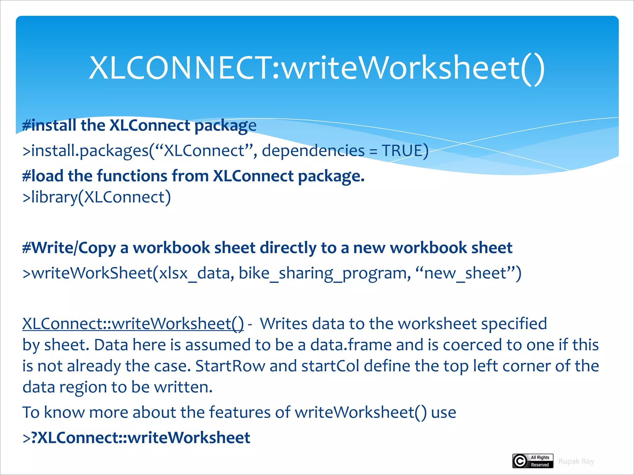 Import and Export Excel files using XLConnect in R Studio PPT