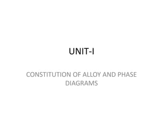 UNIT-I
CONSTITUTION OF ALLOY AND PHASE
DIAGRAMS
 