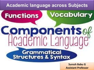 Suresh Babu G
Academic language across Subjects
Suresh Babu G
Assistant Professor
 