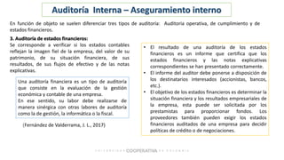 (Fernández de Valderrama, J. L., 2017)
Auditoría Interna – Aseguramiento interno
En función de objeto se suelen diferencia...