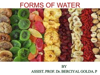FORMS OF WATER
BY
ASSIST. PROF. Dr. BERCIYAL GOLDA. P
 