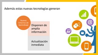 Además estas nuevas tecnologías generan
Disponen de
amplia
información
Actualización
inmediata
Nuevos
Entornos de
Aprendizaje
 