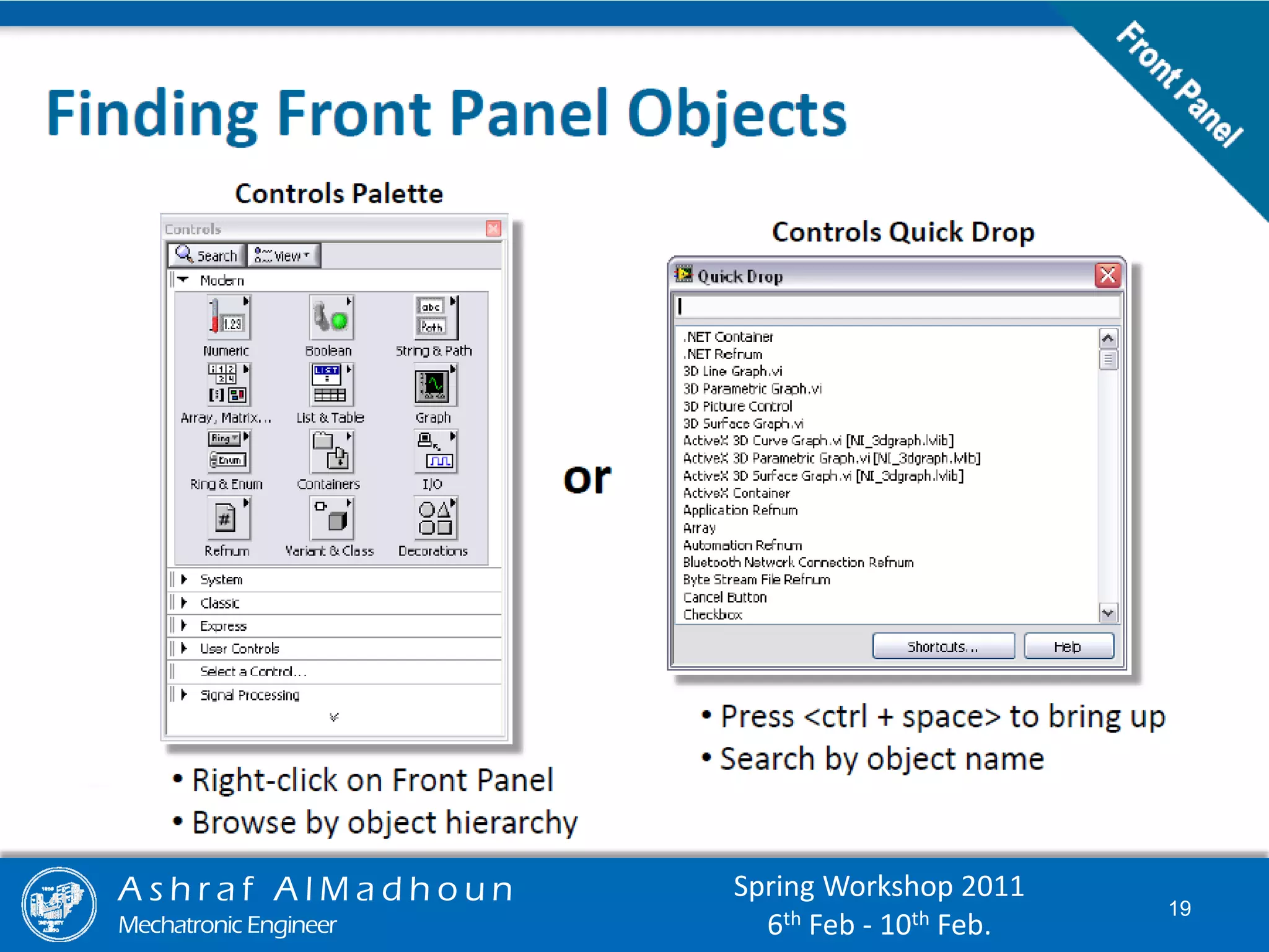 A s h r a f A l M a d h o u n
Mechatronic Engineer
19
Spring Workshop 2011
6th Feb - 10th Feb.
 