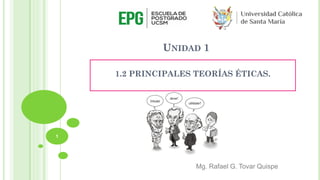 UNIDAD 1
1.2 PRINCIPALES TEORÍAS ÉTICAS.
Mg. Rafael G. Tovar Quispe
1
 