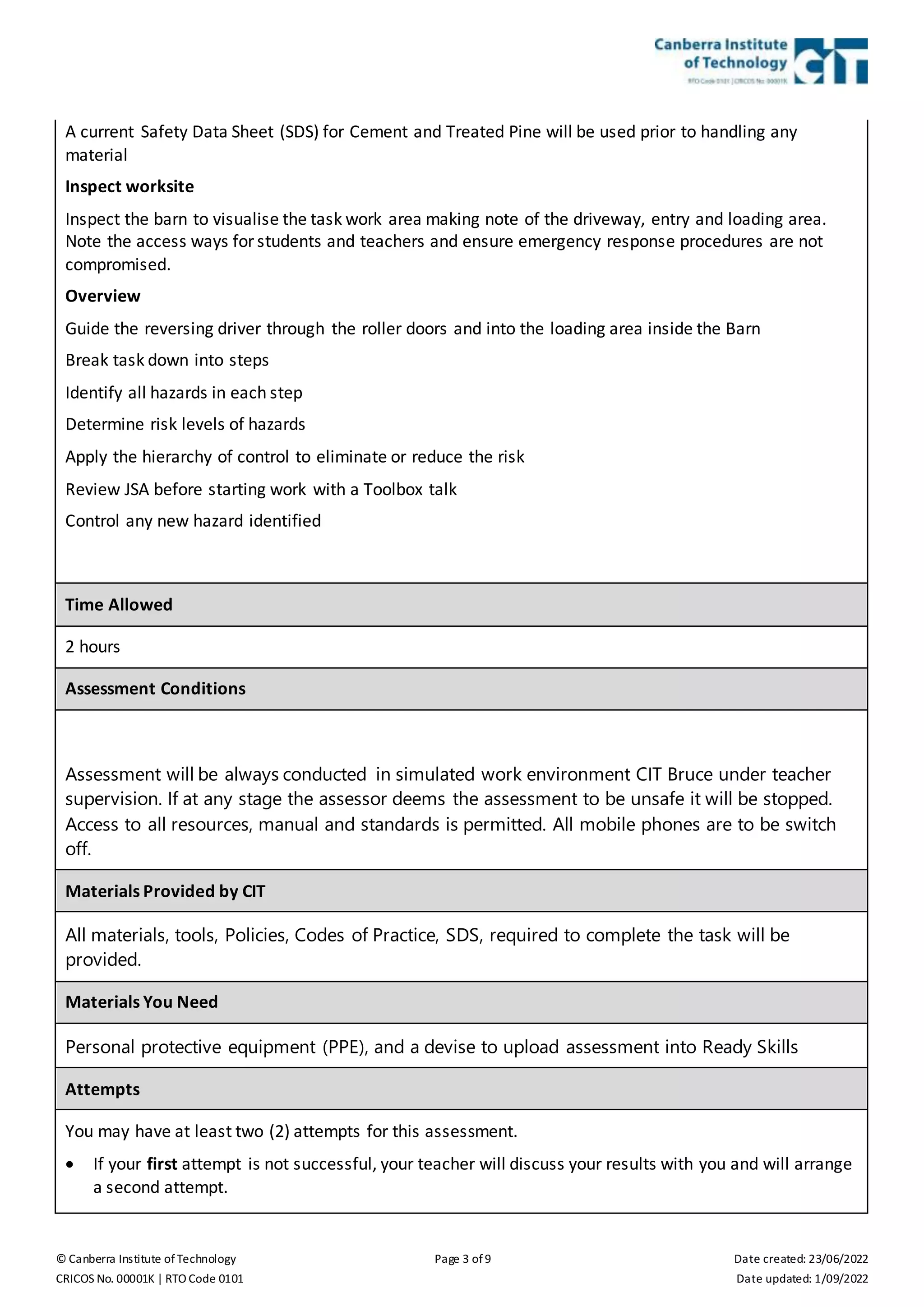 Practical Assessment 1 - Identify construction work hazards and select ...