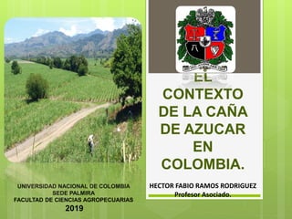 EL
CONTEXTO
DE LA CAÑA
DE AZUCAR
EN
COLOMBIA.
HECTOR FABIO RAMOS RODRIGUEZ
Profesor Asociado.
UNIVERSIDAD NACIONAL DE COLOMBIA
SEDE PALMIRA
FACULTAD DE CIENCIAS AGROPECUARIAS
2019
 