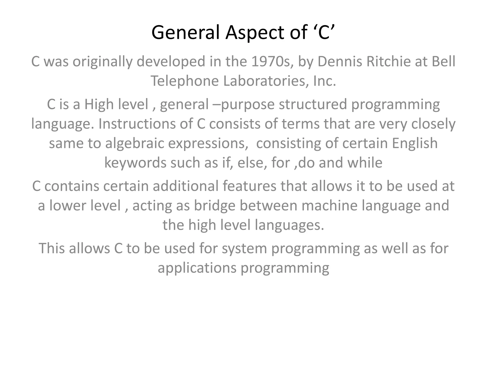 Basics of C | PPT | Programming Languages | Computing
