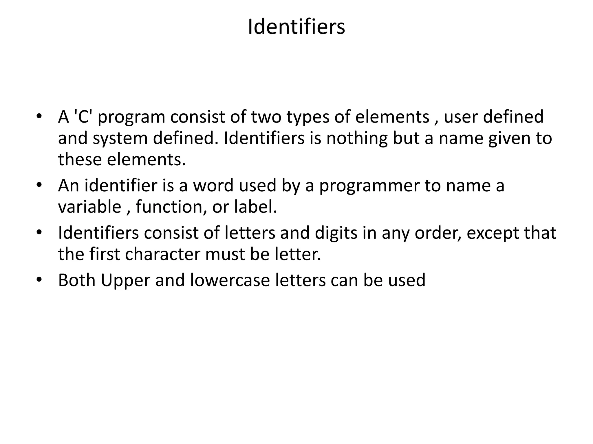Basics of C | PPT | Programming Languages | Computing