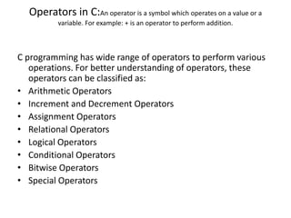 Basics of C | PPT | Programming Languages | Computing