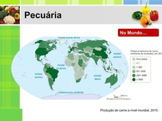 Pecuária
No Mundo…
Produção de carne a nível mundial, 2010.
 