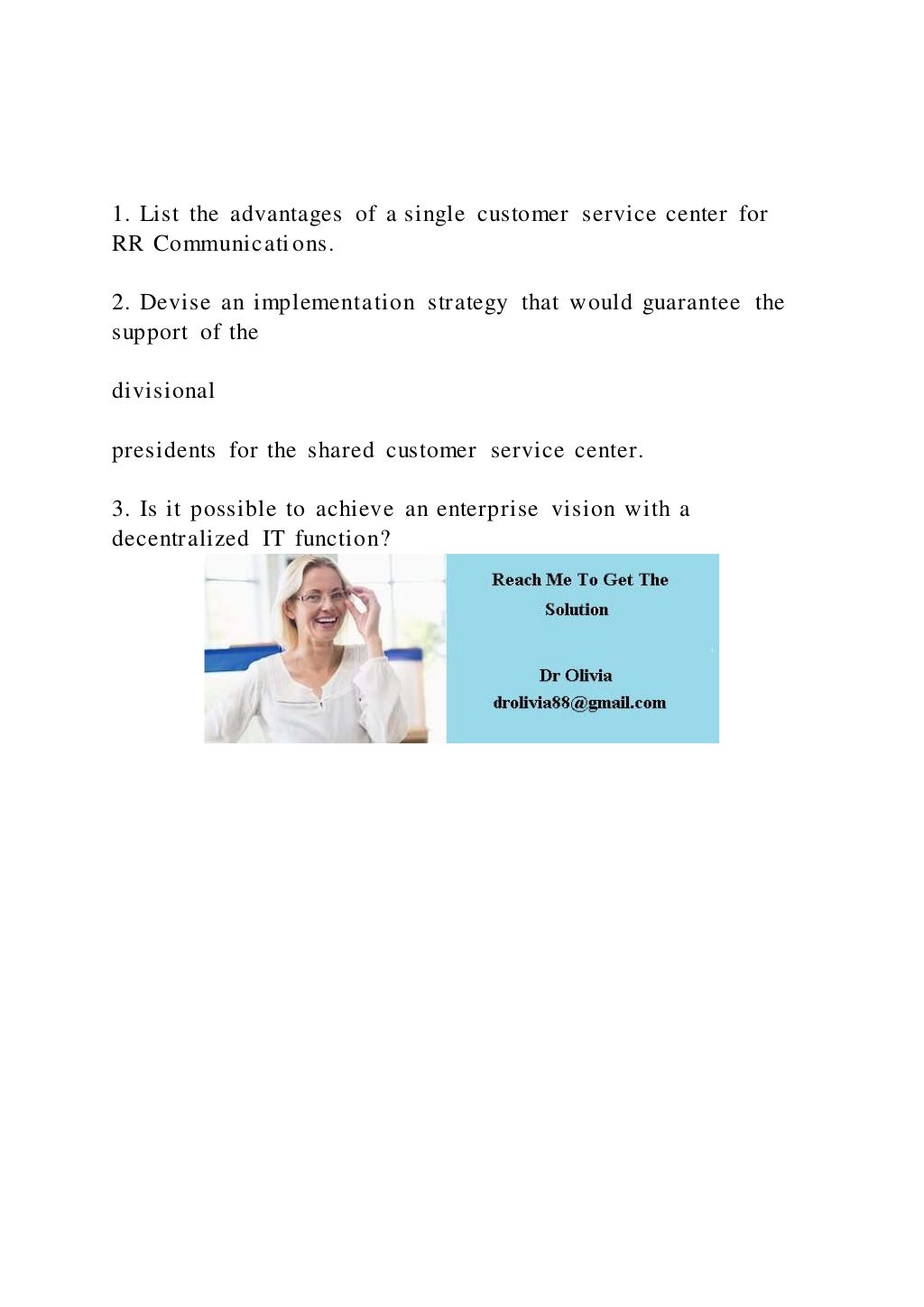 1. List the advantages of a single customer service center for R PDF