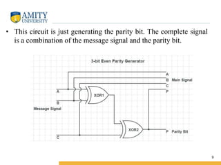 • This circuit is just generating the parity bit. The complete signal
is a combination of the message signal and the parity bit.
9
 