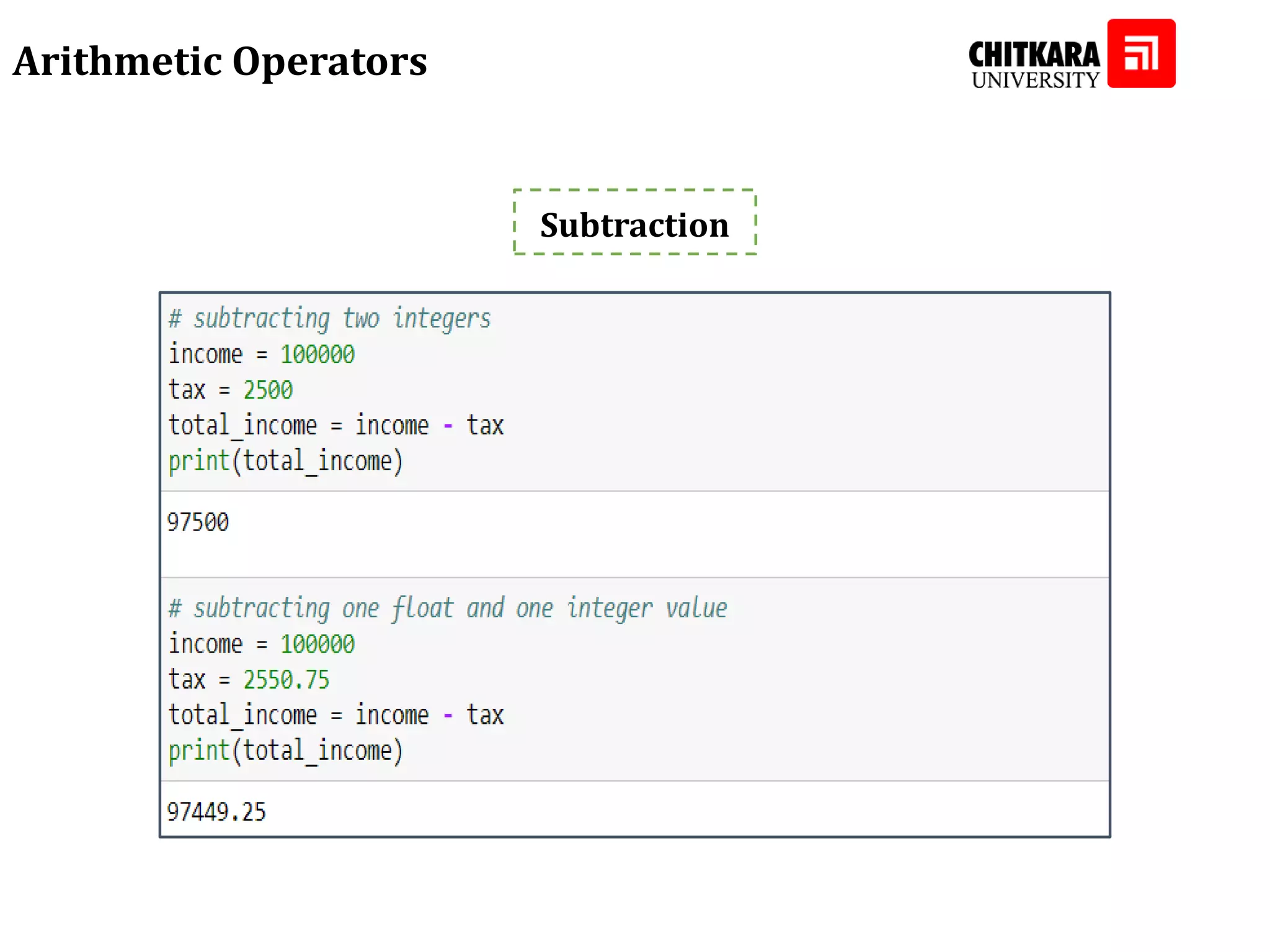 Arithmetic Operators Subtraction 