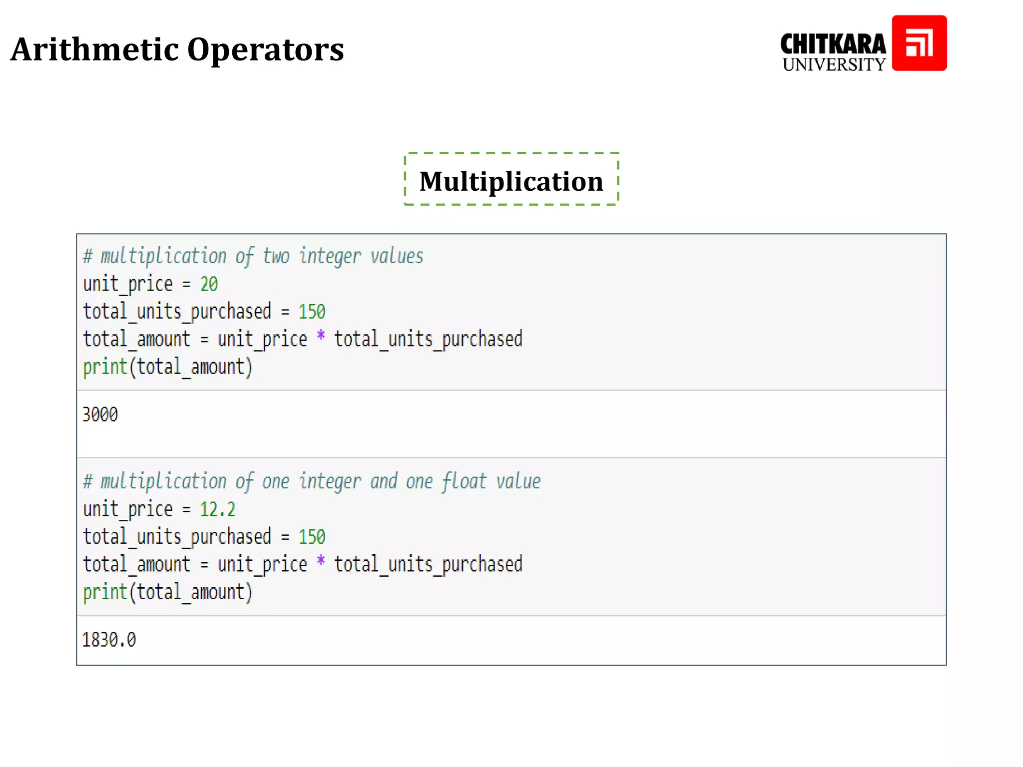 Arithmetic Operators Multiplication 