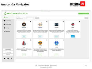 Anaconda Navigator
Dr. Poonam Panwar, Associate
Professor, CUIET
12
 