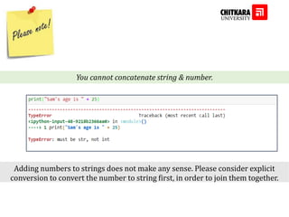 Adding numbers to strings does not make any sense. Please consider explicit
conversion to convert the number to string first, in order to join them together.
You cannot concatenate string & number.
 