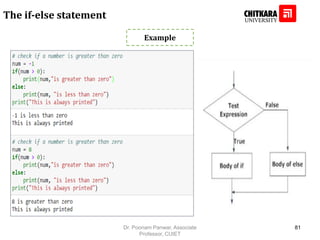 The if-else statement
Example
Dr. Poonam Panwar, Associate
Professor, CUIET
81
 