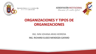 ORGANIZACIONES Y TIPOS DE
ORGANIZACIONES
ING. NINI JOHANA ARIAS HERRERA
ING. RICHARD ELISEO MENDOZA GAFARO
 