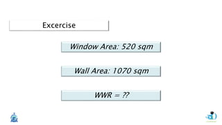 Window Area: 520 sqm
Wall Area: 1070 sqm
WWR = ??
Excercise
 