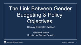 The Link Between Gender
Budgeting & Policy
Objectives
Country Example: Sweden
Elisabeth White
Division for Gender Equality
1
Ministry of Employment
 