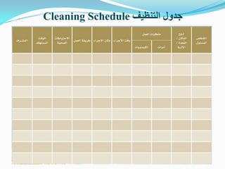 ‫اﻟﺘﻨﻈﯿﻒ‬ ‫ﺟﺪول‬
Cleaning Schedule
 