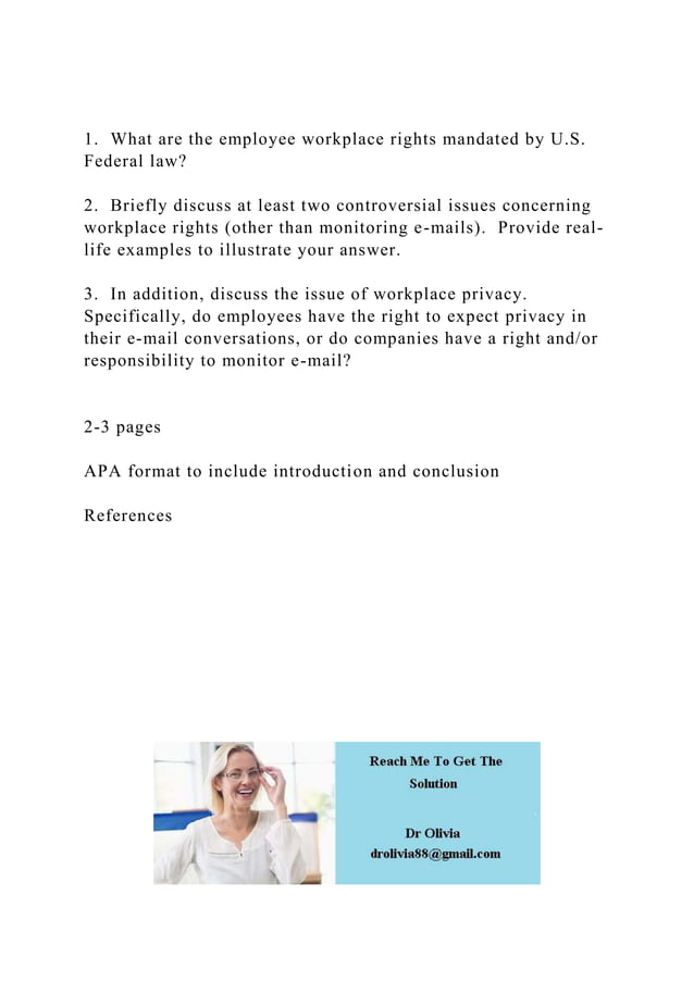 1. What are the employee workplace rights mandated by U.S. Federa | PDF