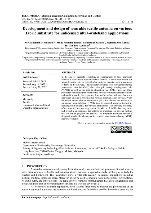 Development and design of wearable textile antenna on various fabric