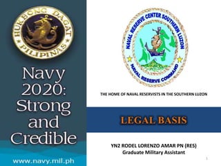 1
THE HOME OF NAVAL RESERVISTS IN THE SOUTHERN LUZON
LEGAL BASIS
YN2 RODEL LORENZO AMAR PN (RES)
Graduate Military Assistant
 