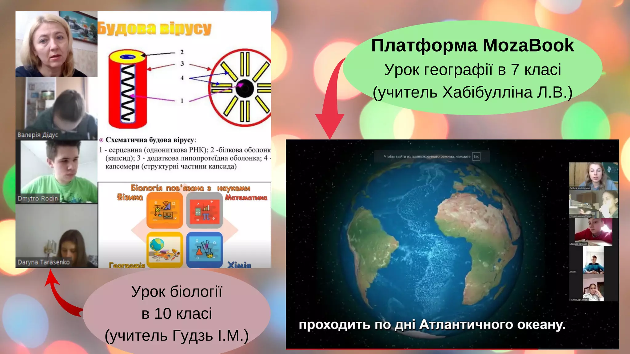 Урок біології
в 10 класі
(учитель Гудзь І.М.)
Платформа MozaBook
Урок географії в 7 класі
(учитель Хабібулліна Л.В.)
 
