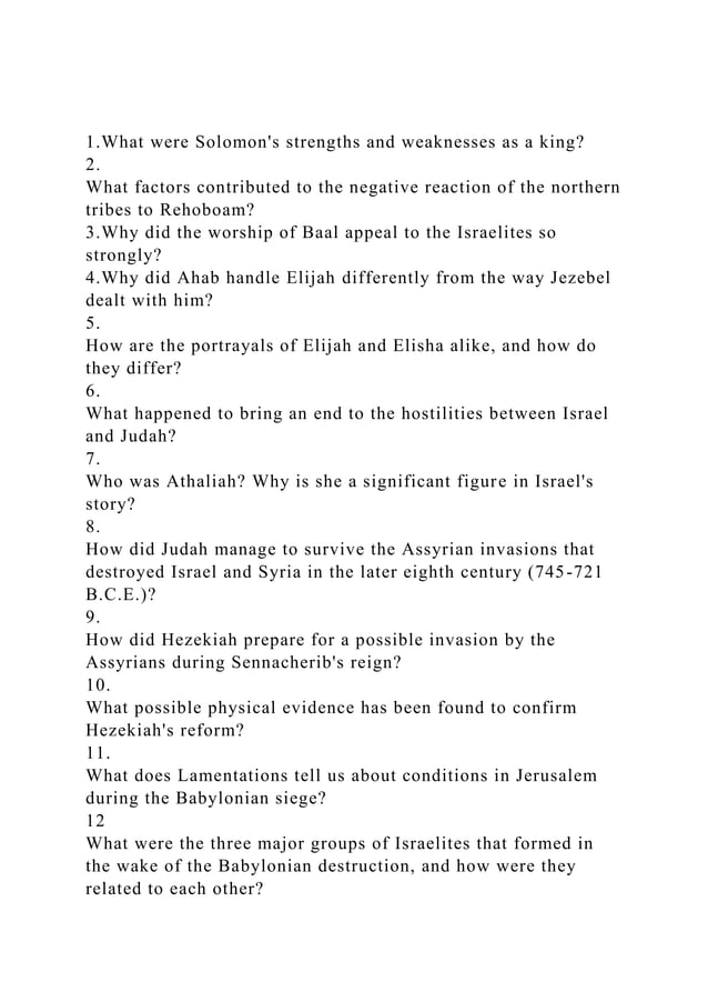 1.What were Solomons strengths and weaknesses as a king2.Wha.docx