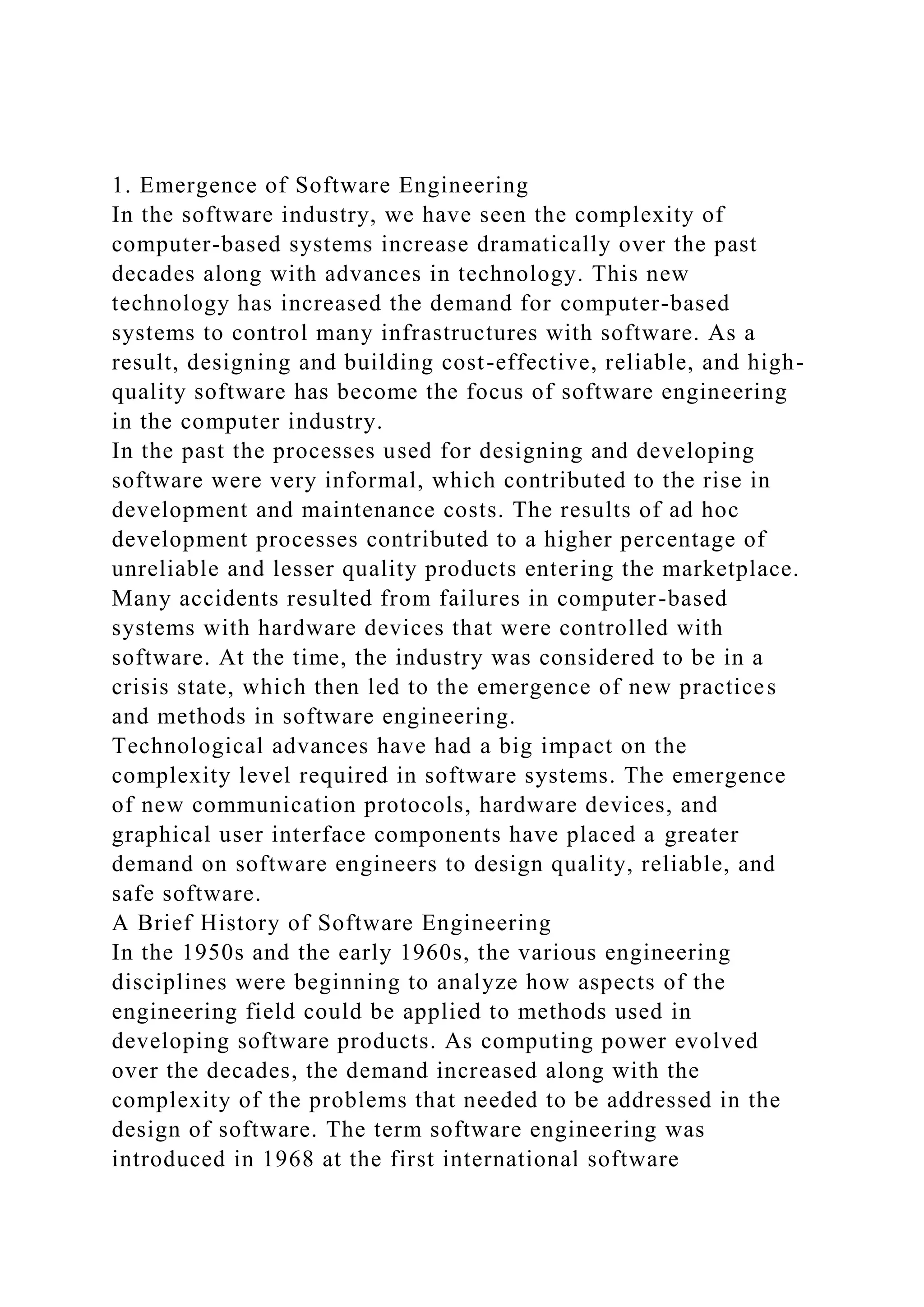 1 emergence of software engineeringin the software industry we docx