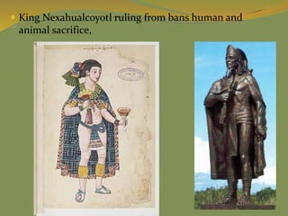  King Nexahualcoyotl ruling from bans human and
animal sacrifice,
 