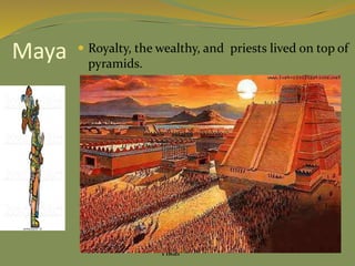 Maya  Royalty, the wealthy, and priests lived on top of
pyramids.
Tikal
 