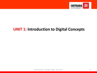 UNIT 1: Introduction to Digital Concepts
DELD (EC105) Mr. Rajvir Singh - Gp. No.23 12
 