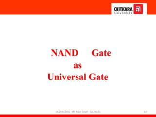 NAND Gate
as
Universal Gate
33
DELD (EC105) Mr. Rajvir Singh - Gp. No.23
 