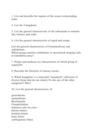 1. List and describe the regions of the ocean in descending order..docx