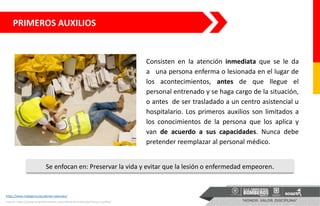 PRIMEROS AUXILIOS
https://www.mglegal.es/accidentes-laborales/
Consisten en la atención inmediata que se le da
a una perso...