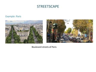STREETSCAPE
Example: Paris
Boulevard streets of Paris
 