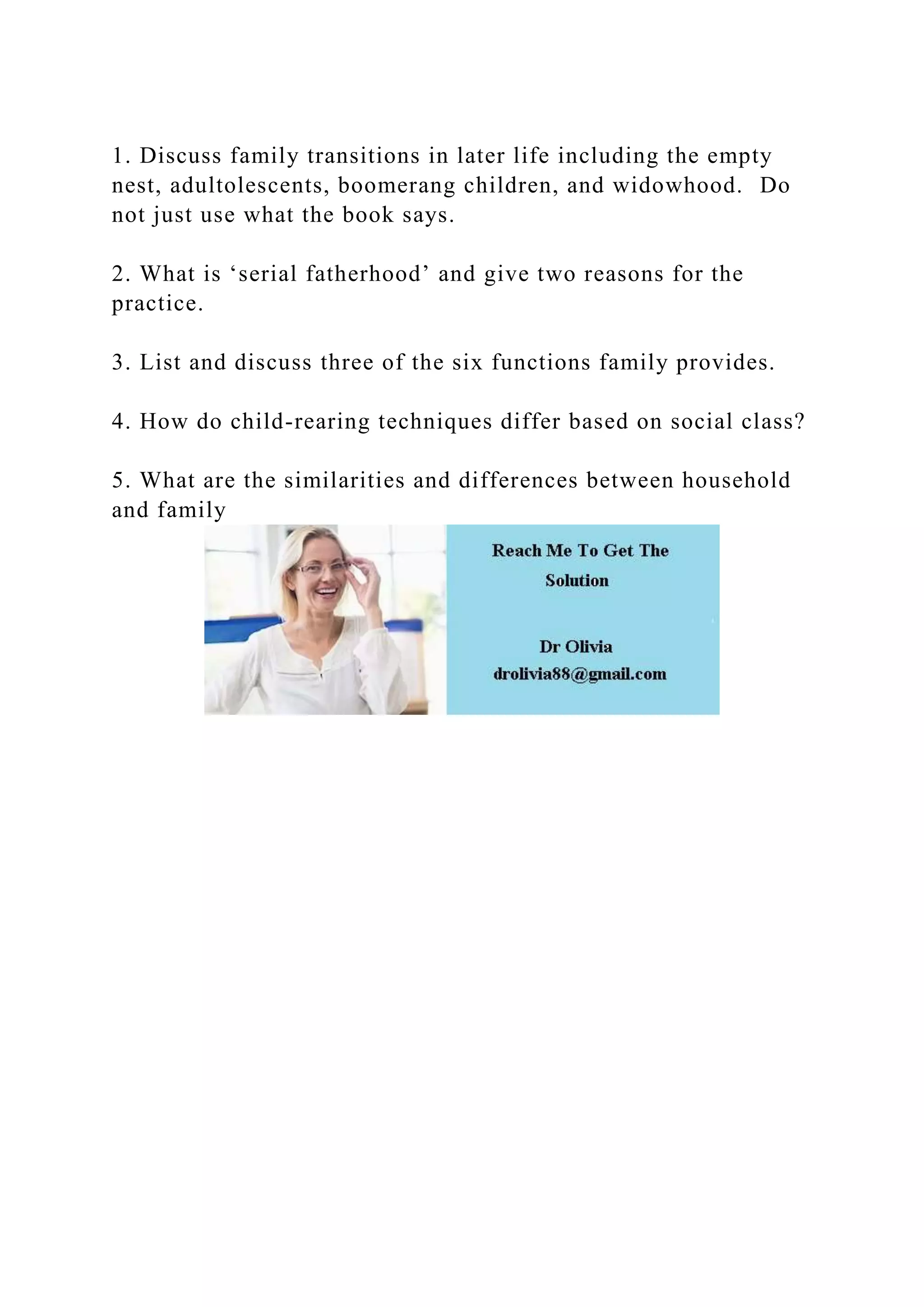 1. Discuss family transitions in later life including the empty nest.docx