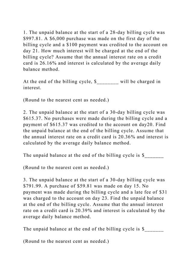 1. The unpaid balance at the start of a 28day billing cycle was .docx