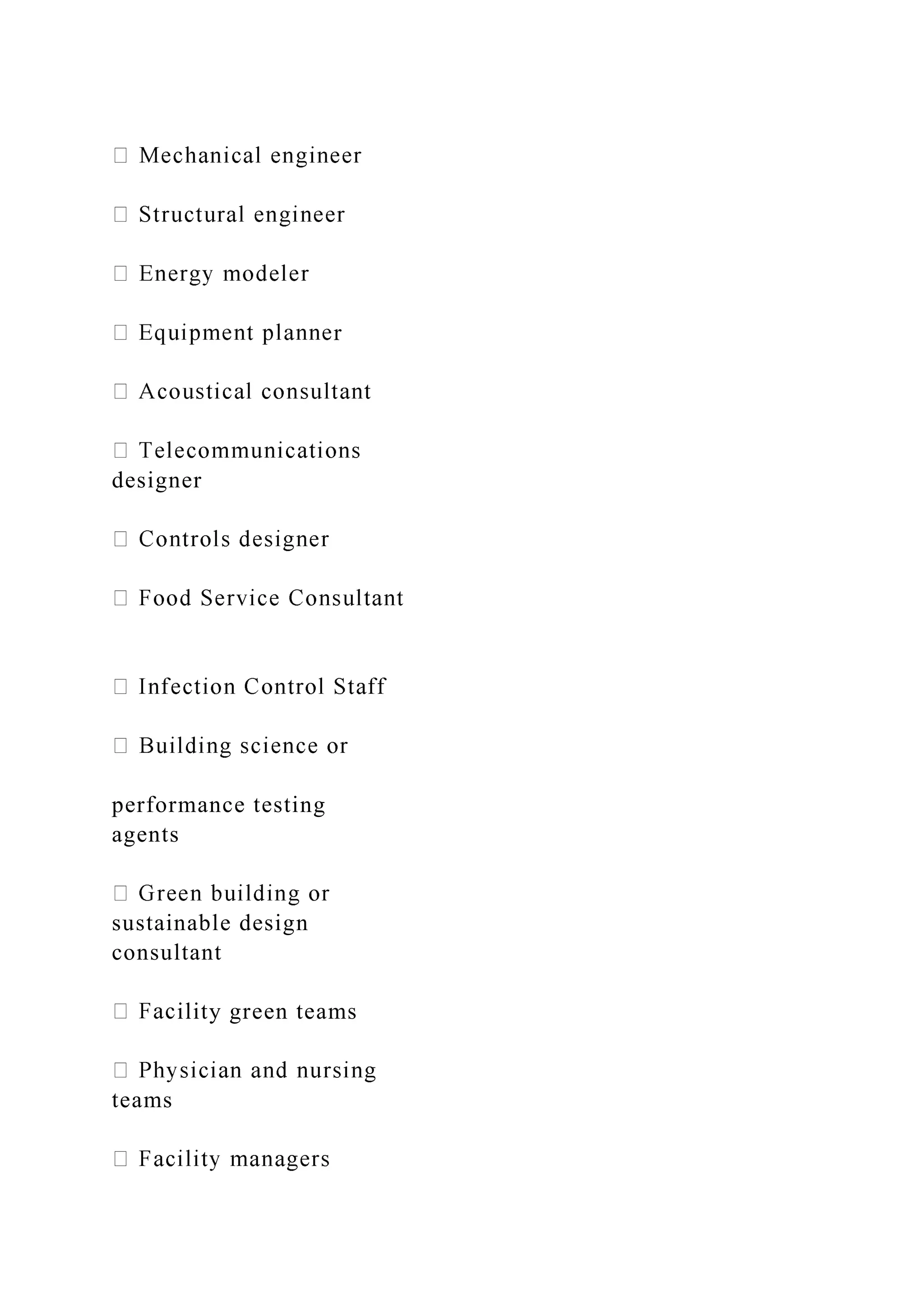 r
designer
performance testing
agents
sustainable design
consultant
ility green teams
teams
 