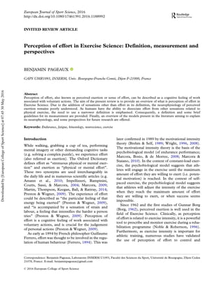 INVITED REVIEW ARTICLE
Perception of effort in Exercise Science: Definition, measurement and
perspectives
BENJAMIN PAGEAUX...
