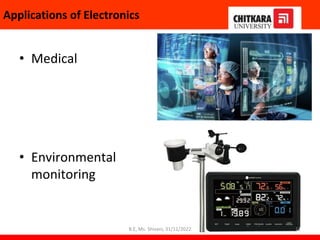 • Medical
• Environmental
monitoring
Applications of Electronics
11
B.E, Ms. Shivani, 31/11/2022
 