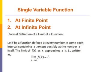 Single Variable Function
1. At Finite Point
2. At Infinite Point
 