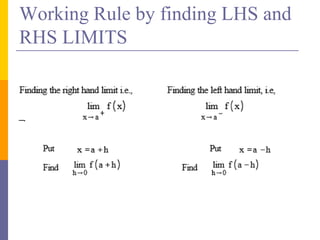 Working Rule by finding LHS and
RHS LIMITS
 